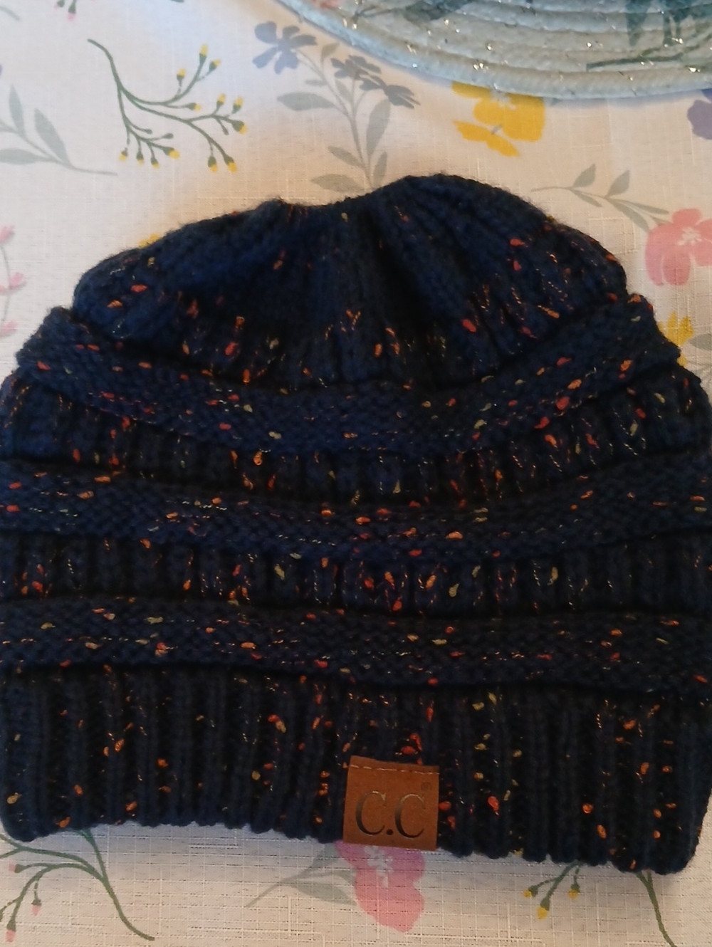 C.C Women's Navy Knit Beanie with Multicolor Flecks